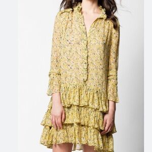 Zadig & Voltaire Yellow Rebbie Anemone Ruffle Dress Boho Party Formal Designer